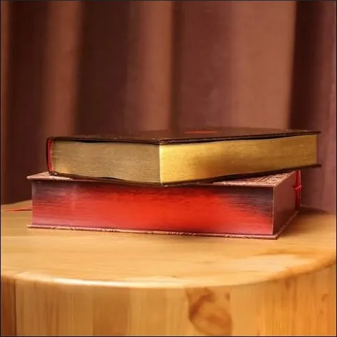 Détail d'une reliure cuir avec dorure et éclairage chaud